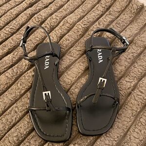 Prada Black Leather Women's Sandals